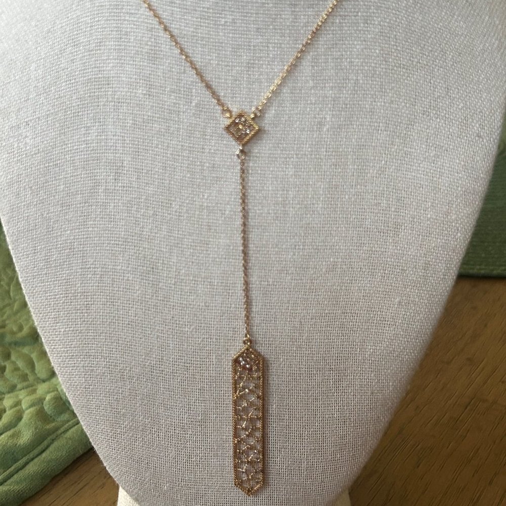 Rarities Carol Brodie 0.5 ctw CHAMPAGNE DIAMOND Lace Y Drop Necklace NWT - Picture 2 of 11